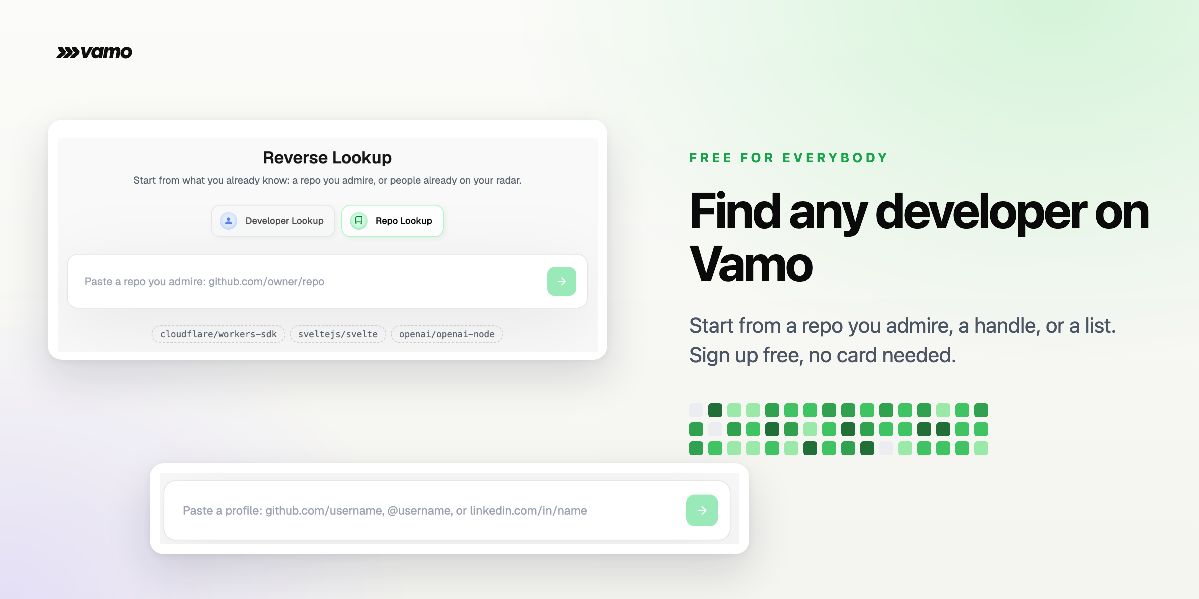 Find any developer on Vamo, free